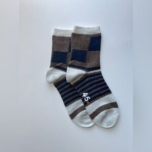 Japan brand 45R Chic Brown and Blue Checkered Wool Socks